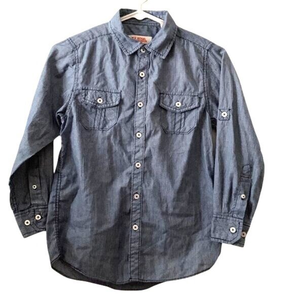 Michael Brandon Boys Blue Stripe Button-Down Shirt M - Picture 1 of 8
